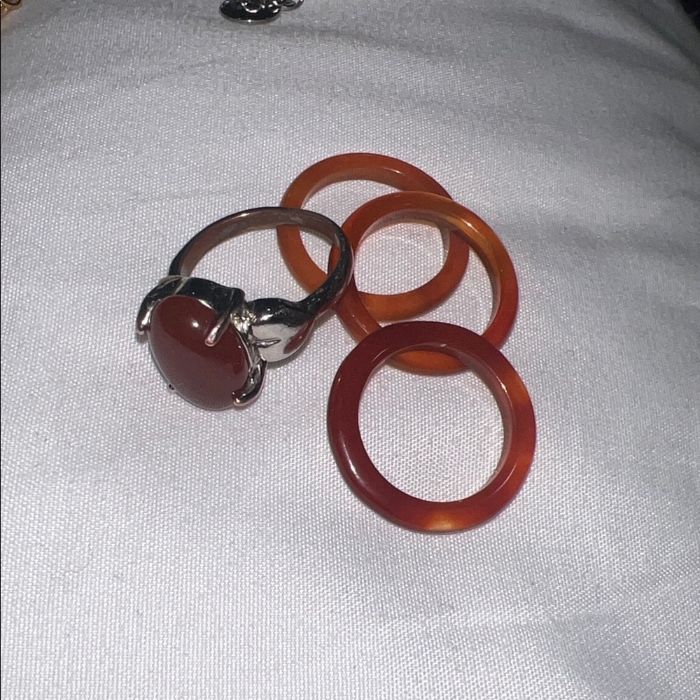 Elegant Silver and Red Ring Set